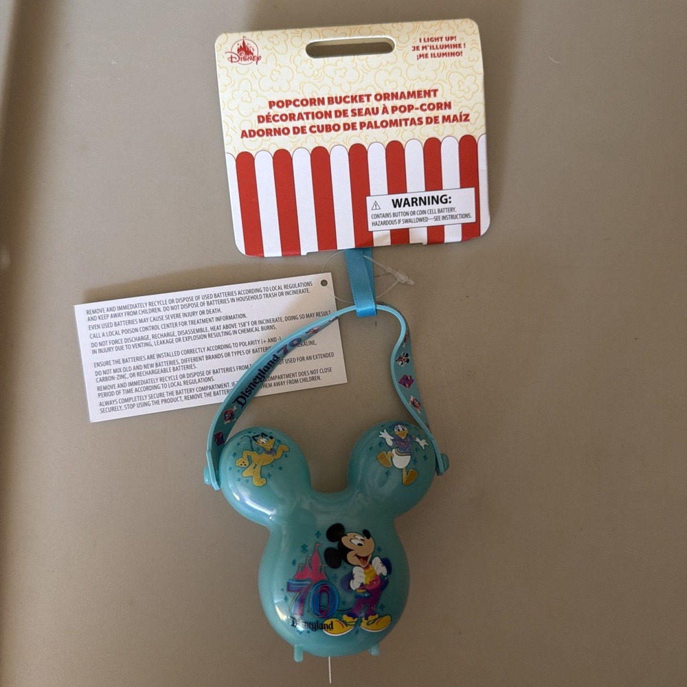 Disneyland 70th Anniversary Mickey Balloon Light-Up Popcorn Bucket Ornament New